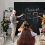 Teaching class room school kids children black bord